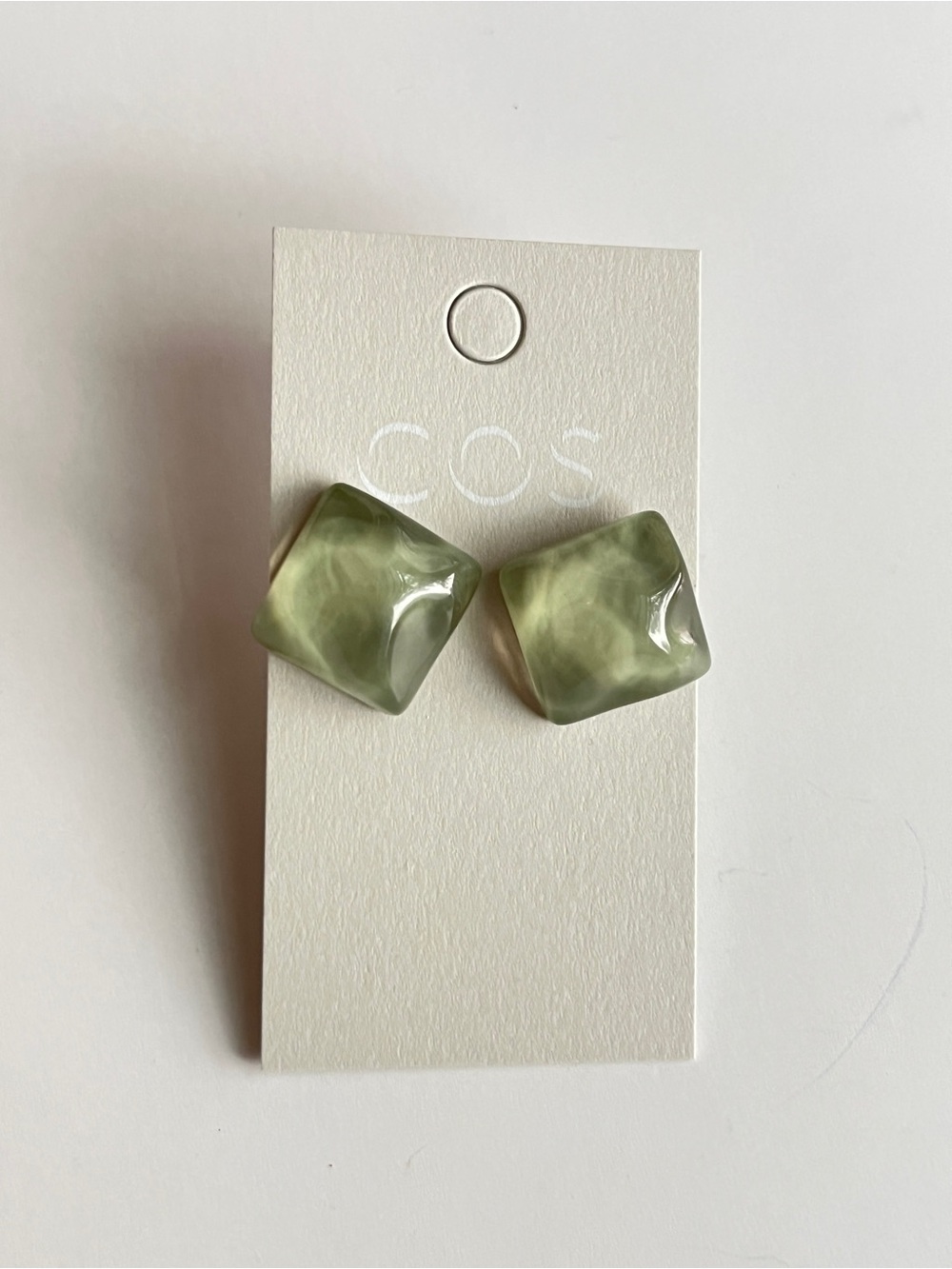 COS Light Olive Resin Square Stud Earrings